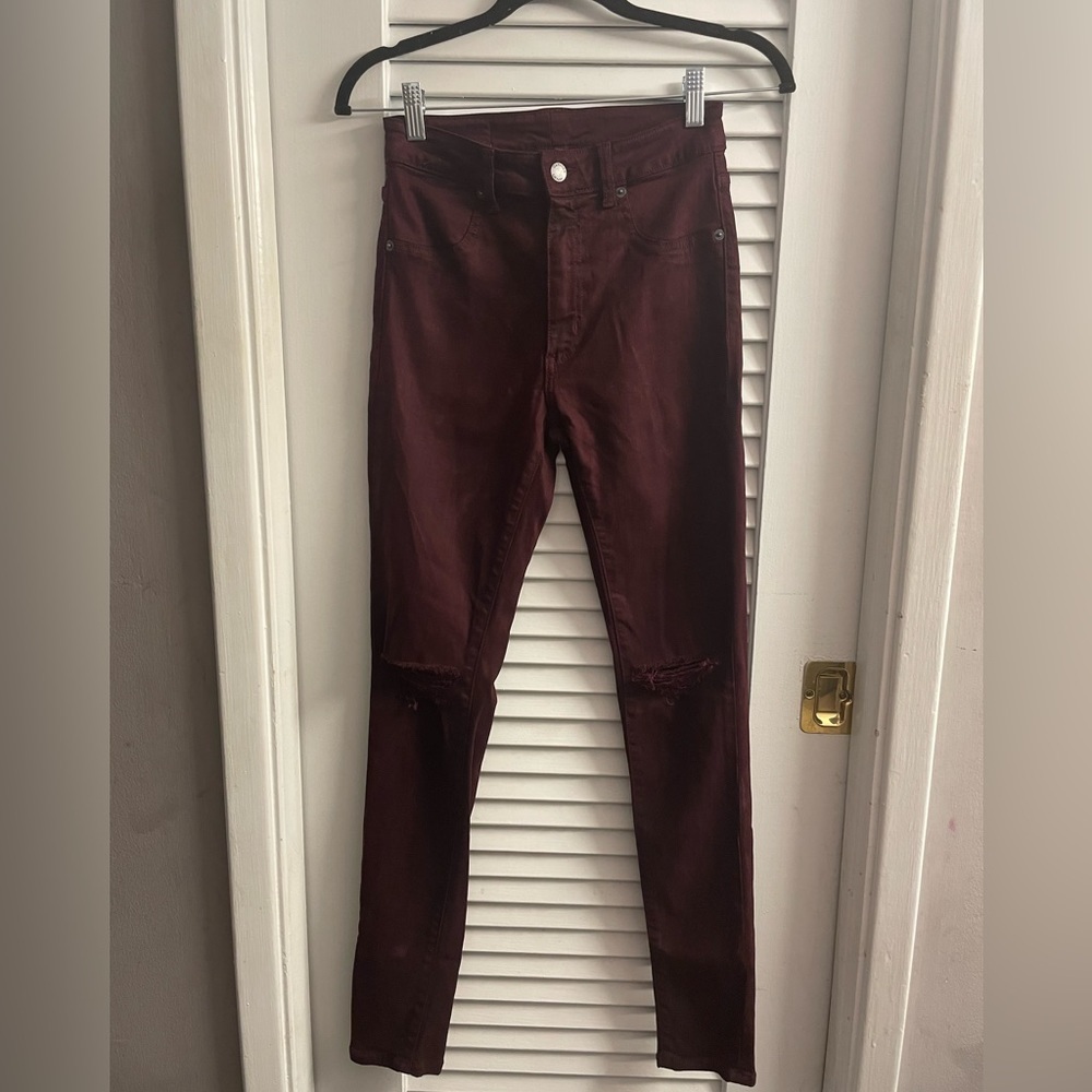 Carmar Los Angeles Luxury Denim-Burgandy Skinny Distressed Jean Size 28 Like new